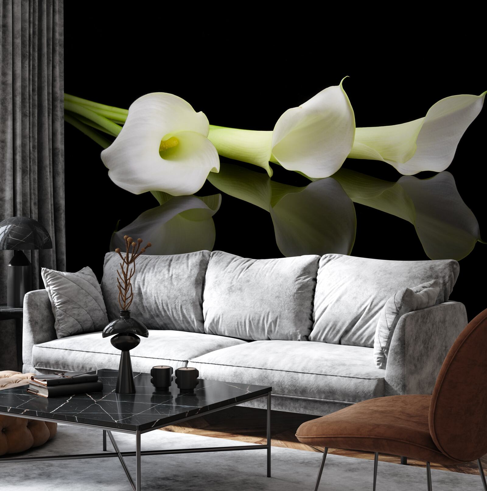 Papier peint lis calla se reflétant dans l'eau