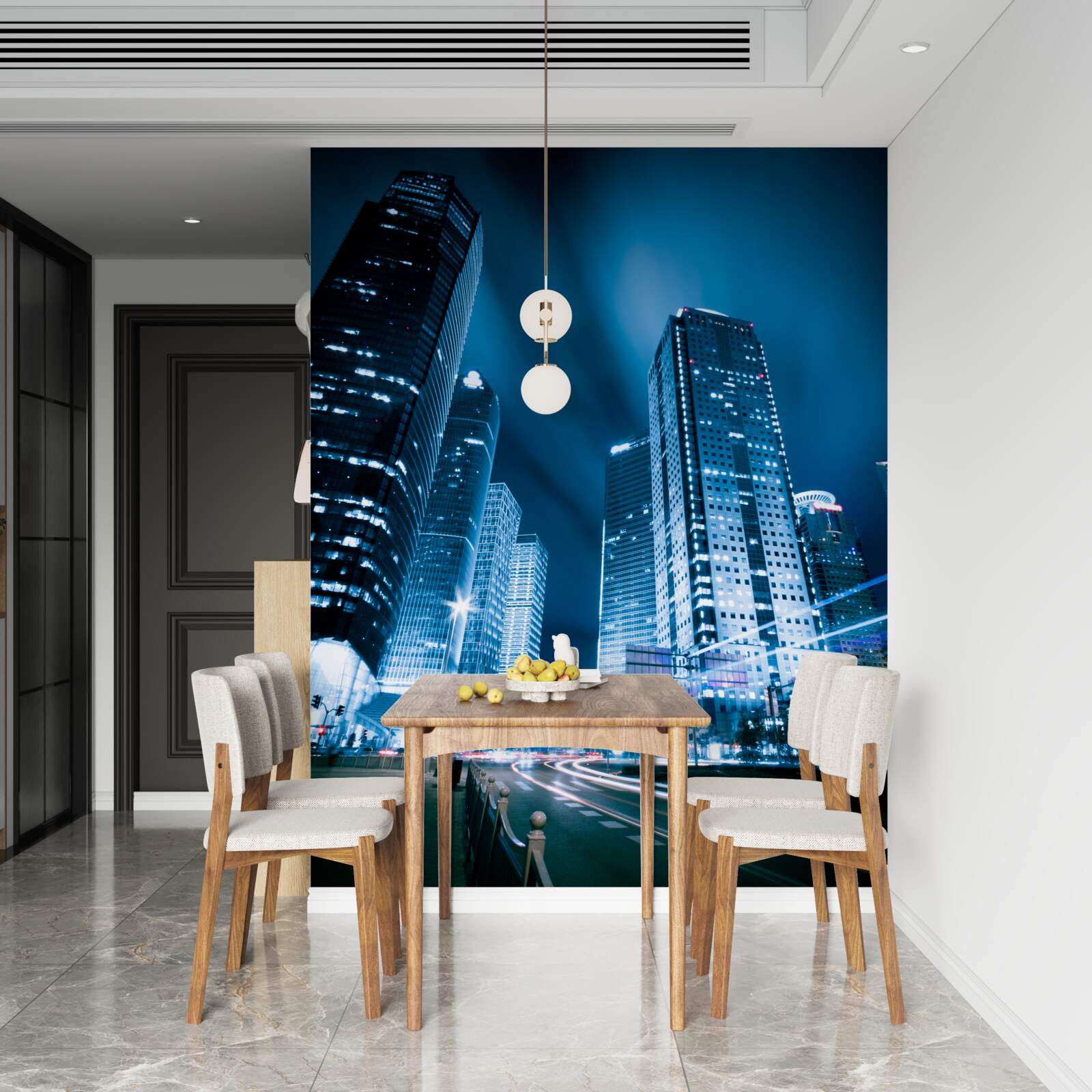 Papier peint les gratte-ciel de la ville s'illuminent de lumières colorées