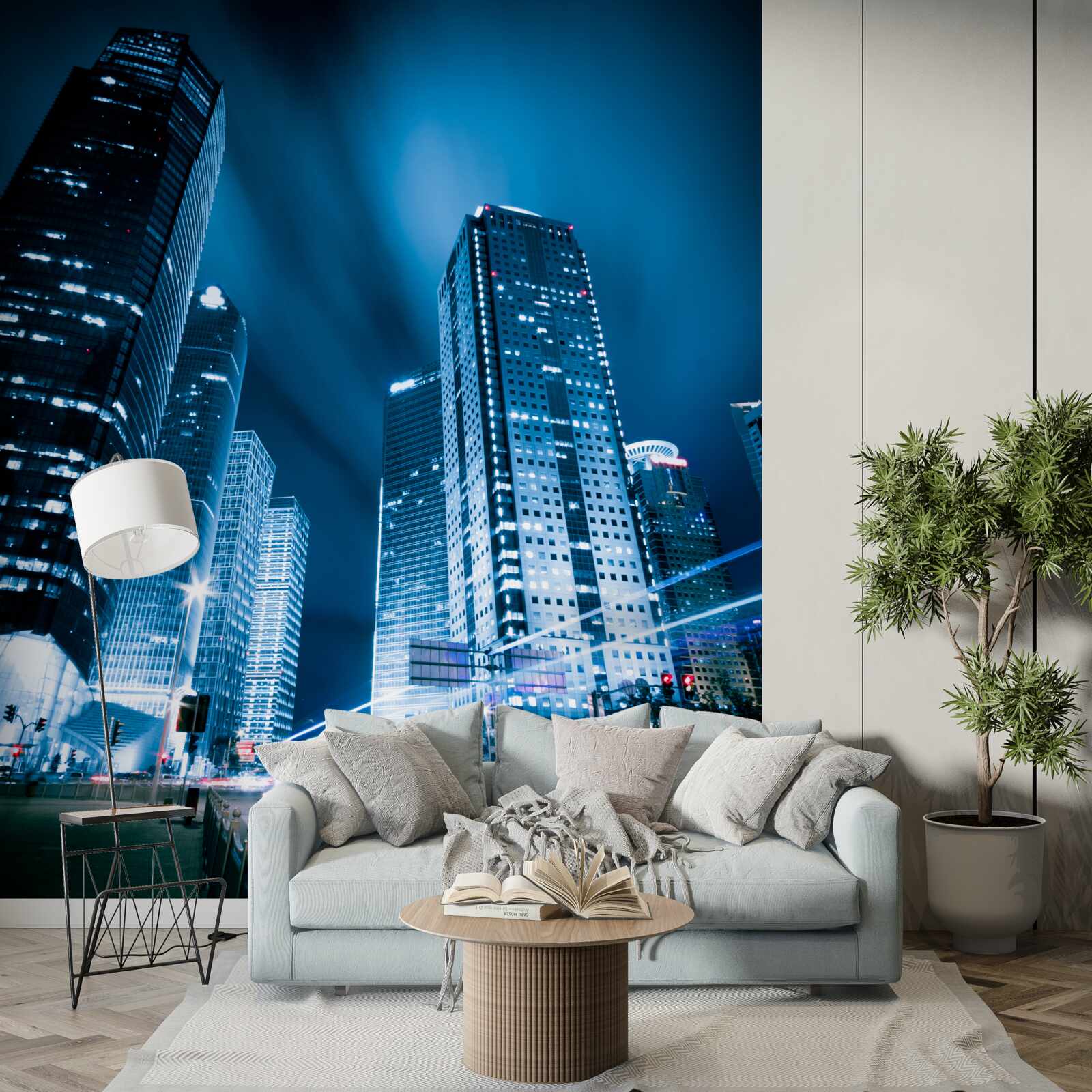 Papier peint les gratte-ciel de la ville s'illuminent de lumières colorées