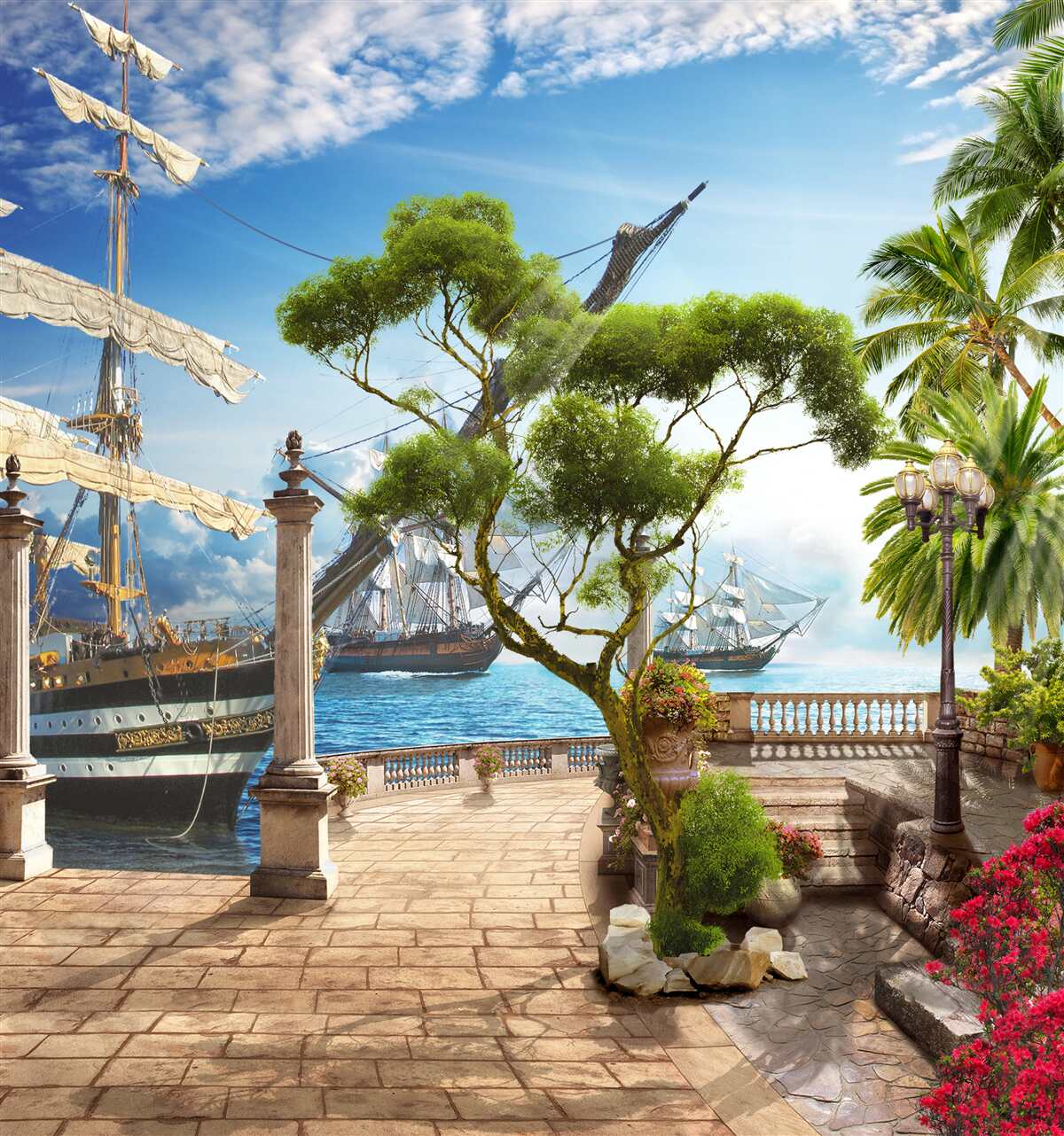 Papier peint chemin vers la rivière et la promenade