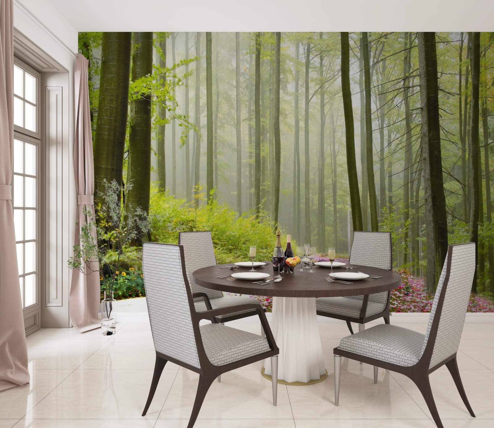 Papier peint un peu de brume dans une forêt gracieuse