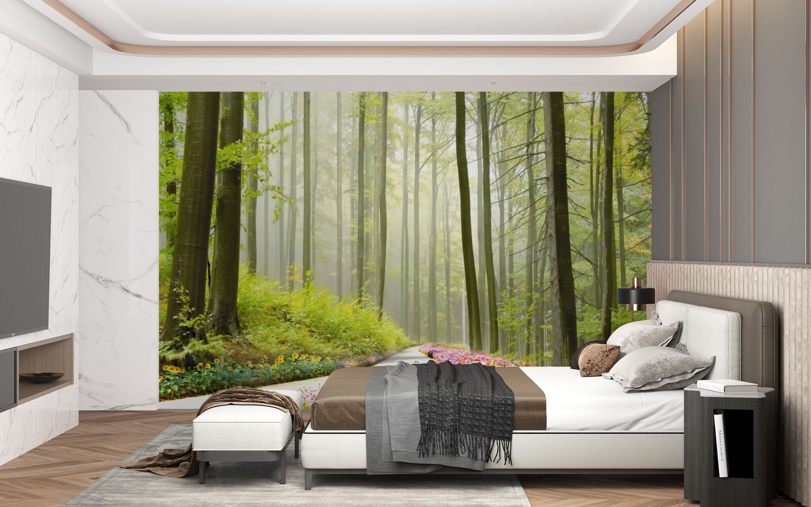 Papier peint un peu de brume dans une forêt gracieuse