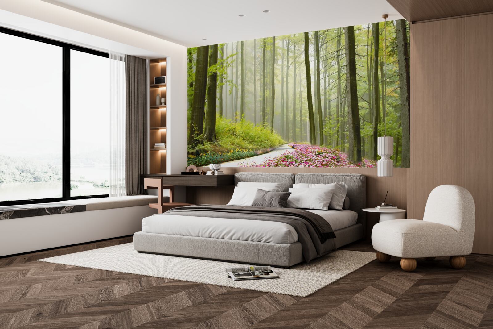 Papier peint un peu de brume dans une forêt gracieuse