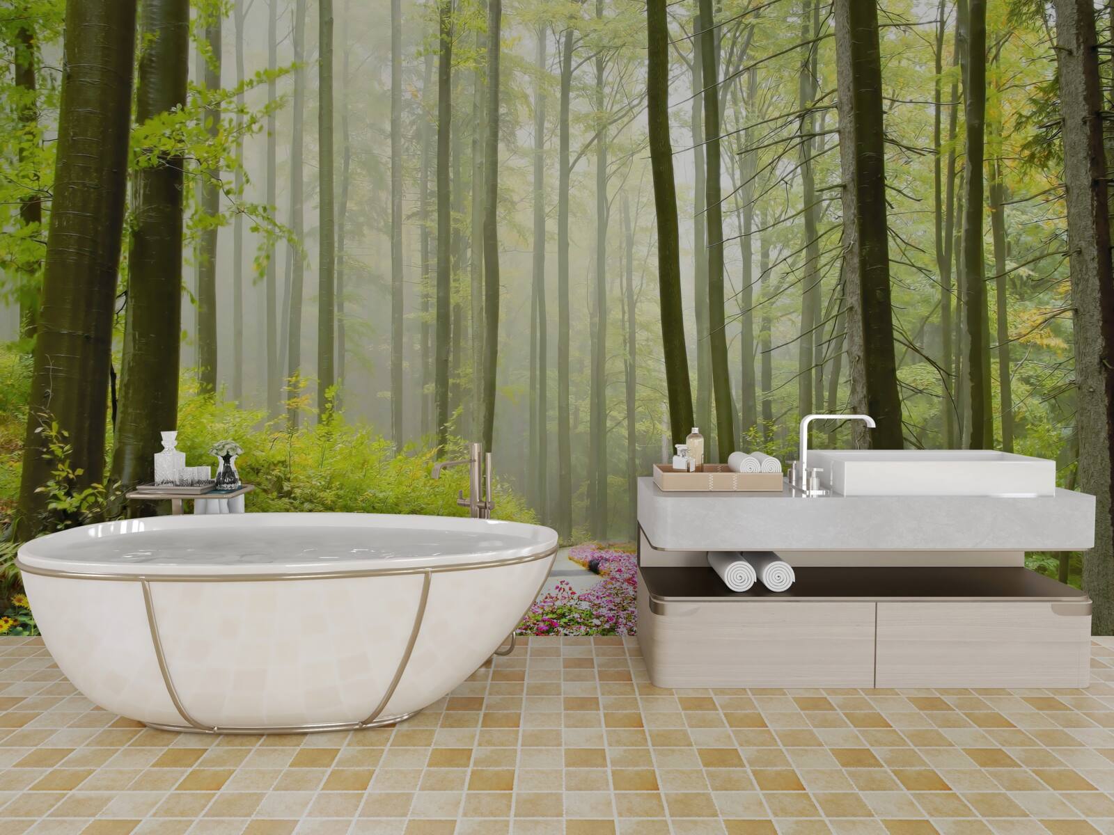 Papier peint un peu de brume dans une forêt gracieuse