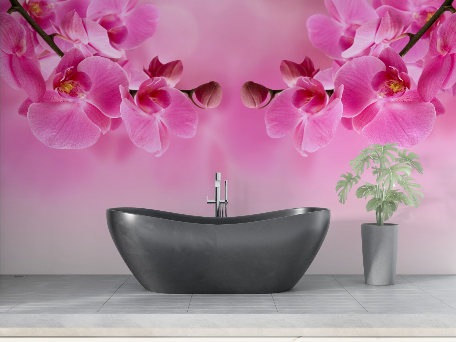 Papier peint branches d'orchidées roses sur fond clair