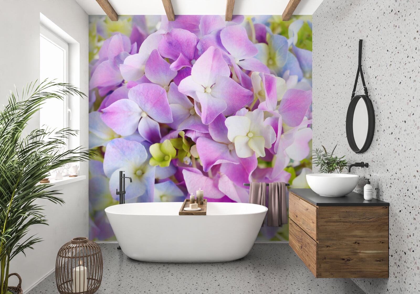 Papier peint bouquet de riches hortensias