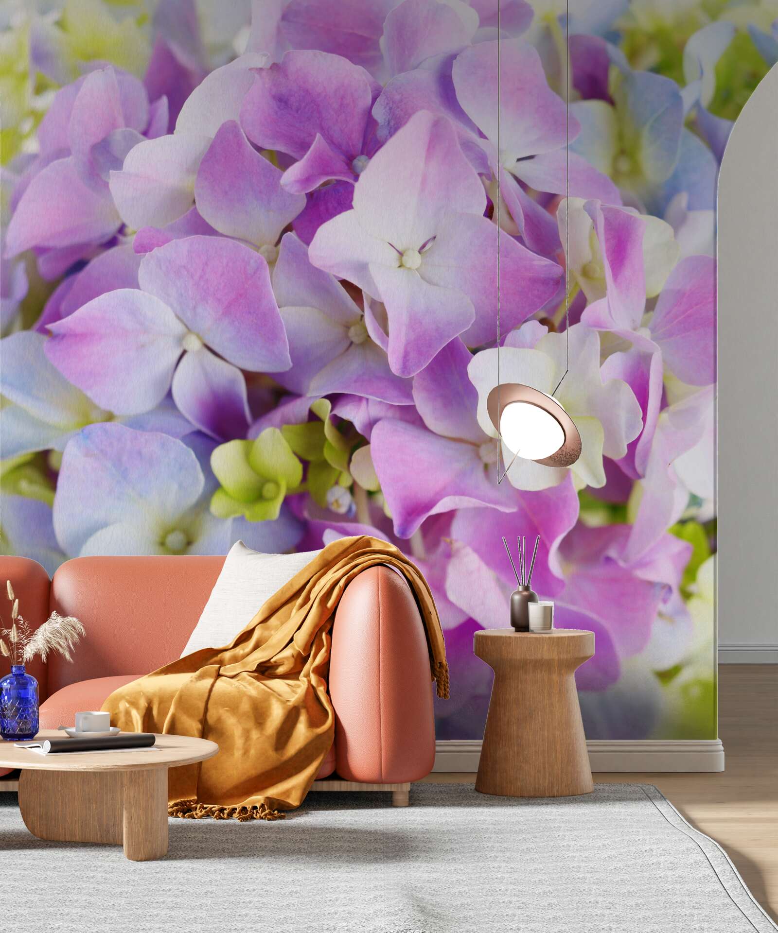 Papier peint bouquet de riches hortensias