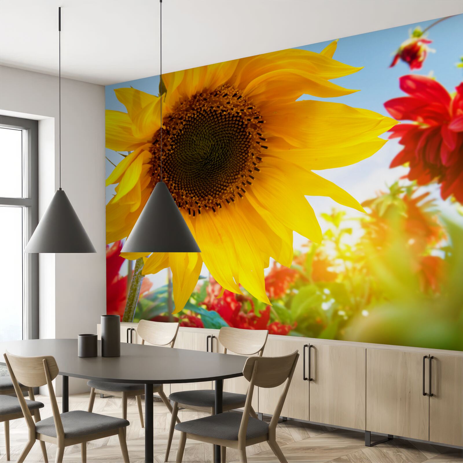 Papier peint un tournesol ensoleillé par une journée ensoleillée