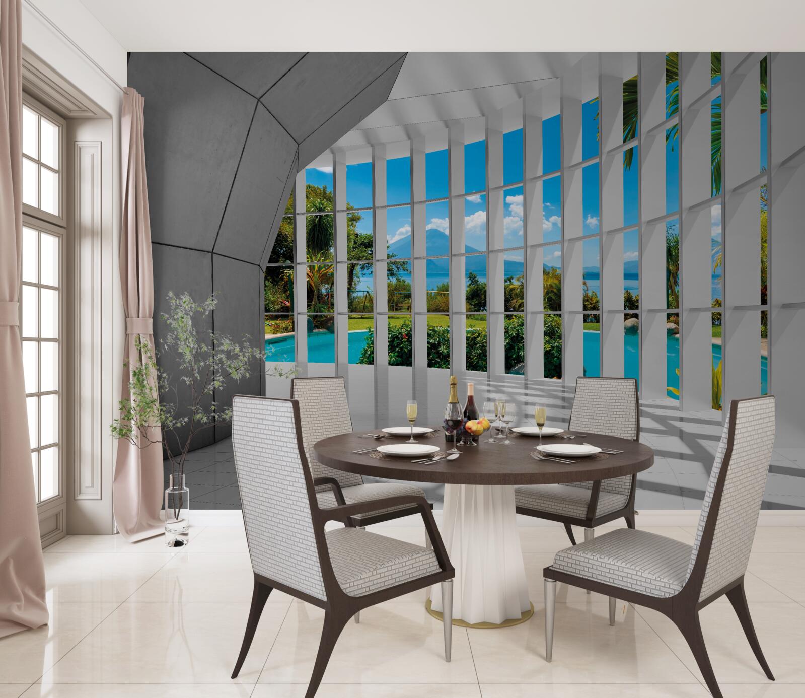 Papier peint style moderne dans le couloir, ce qui crée un effet de perspective