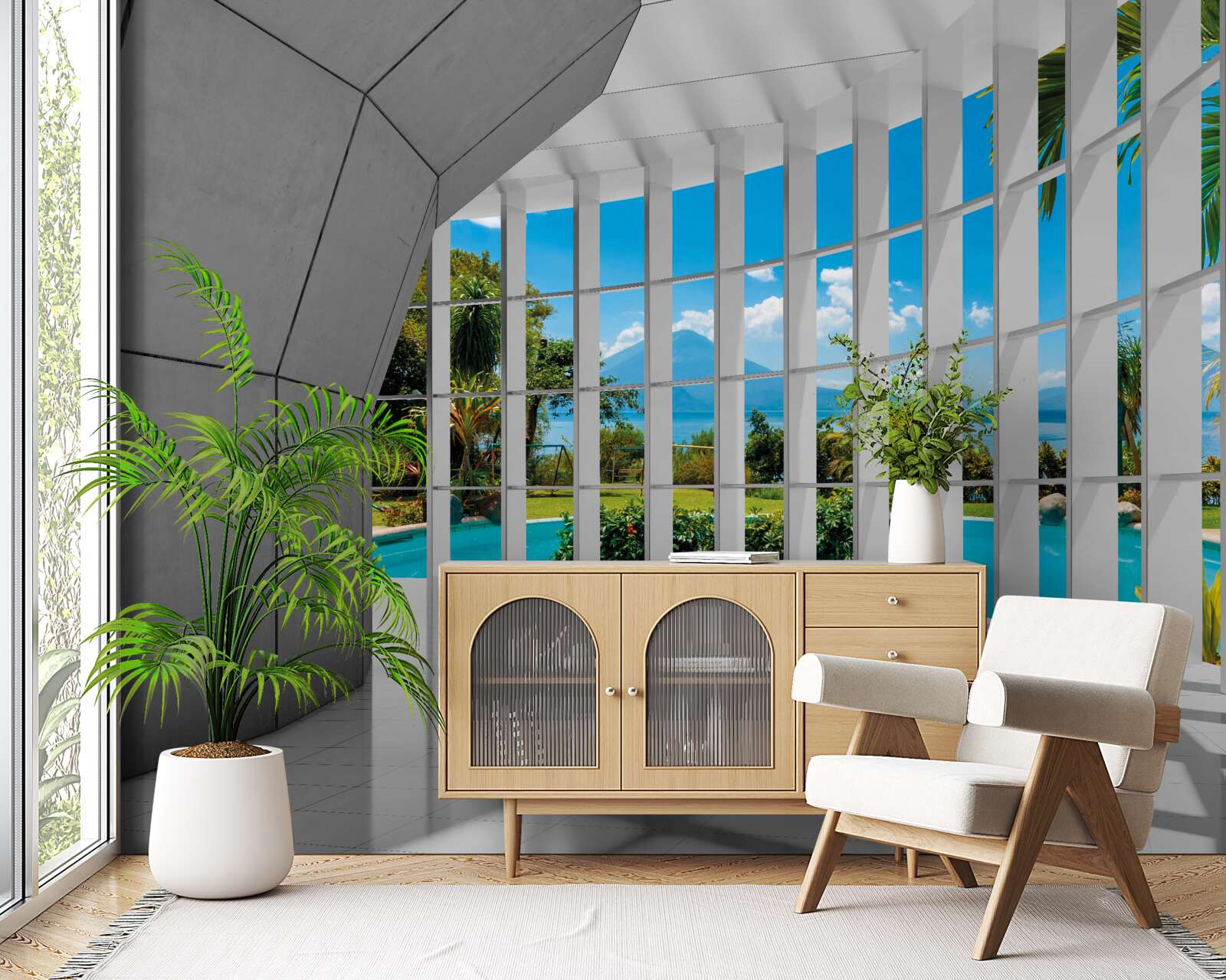 Papier peint style moderne dans le couloir, ce qui crée un effet de perspective