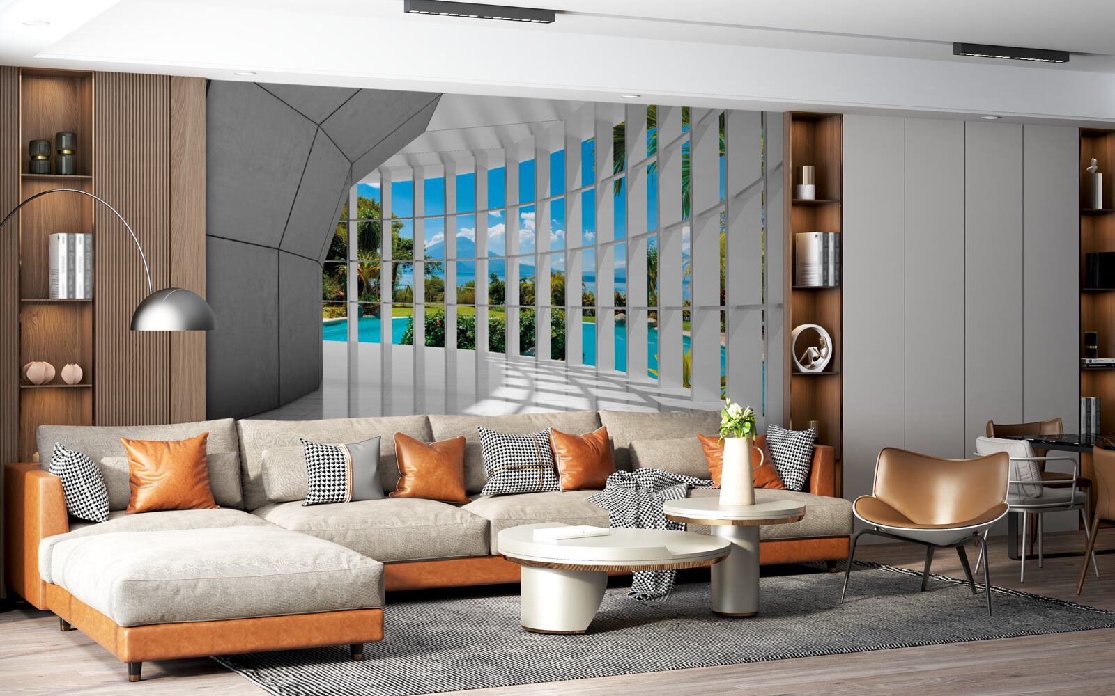 Papier peint style moderne dans le couloir, ce qui crée un effet de perspective