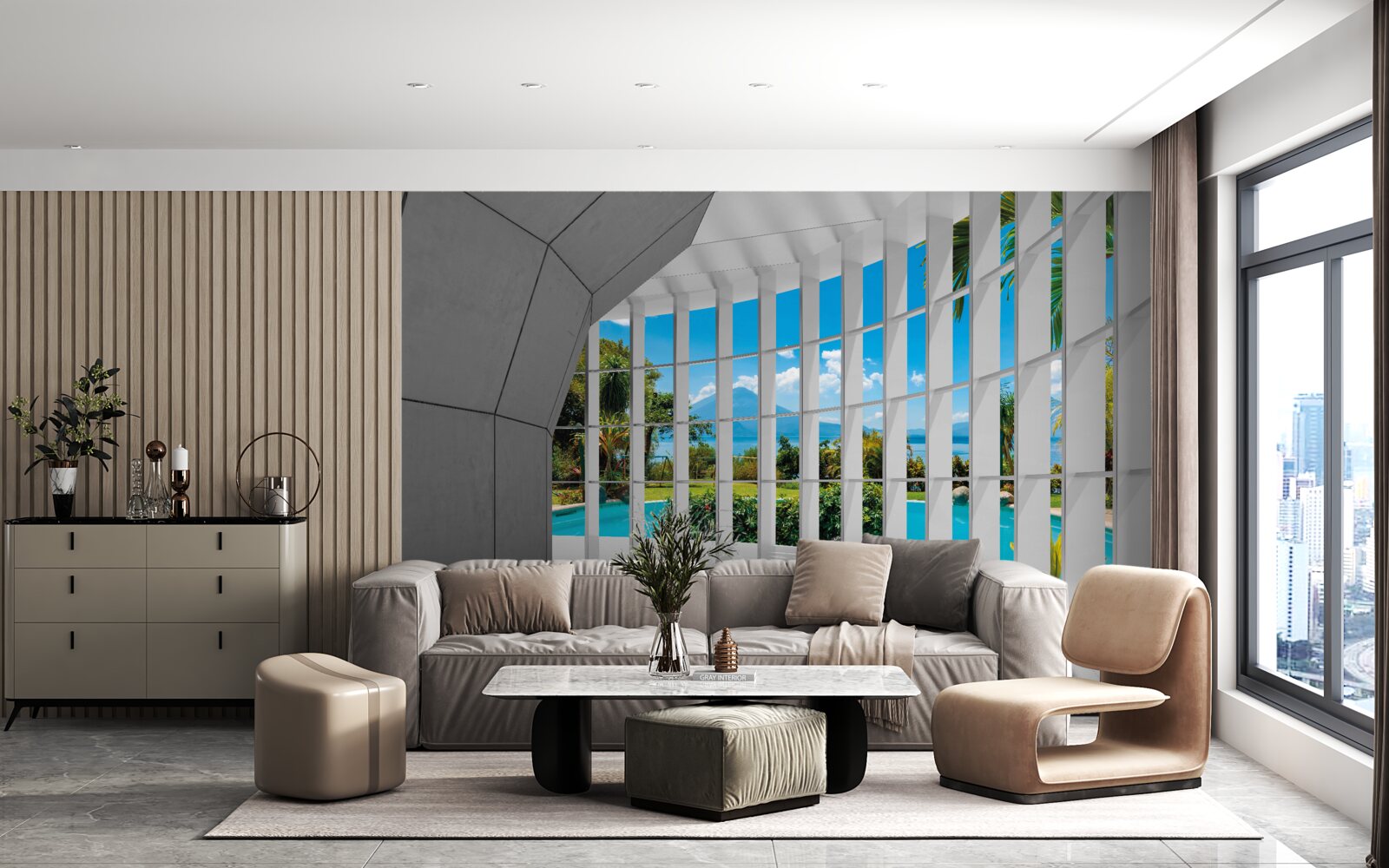 Papier peint style moderne dans le couloir, ce qui crée un effet de perspective