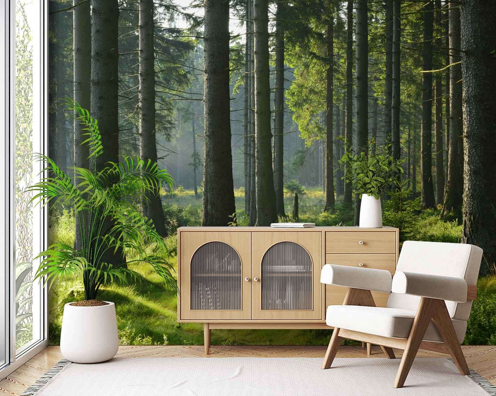 Papier peint de grands arbres anciens et de la mousse verte