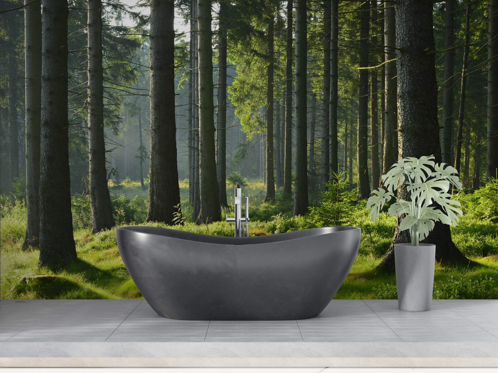 Papier peint de grands arbres anciens et de la mousse verte