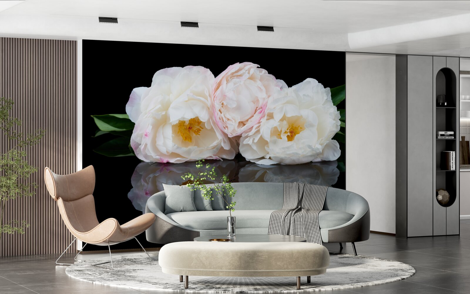 Papier peint bouquet de fleurs blanches se reflétant dans l'eau