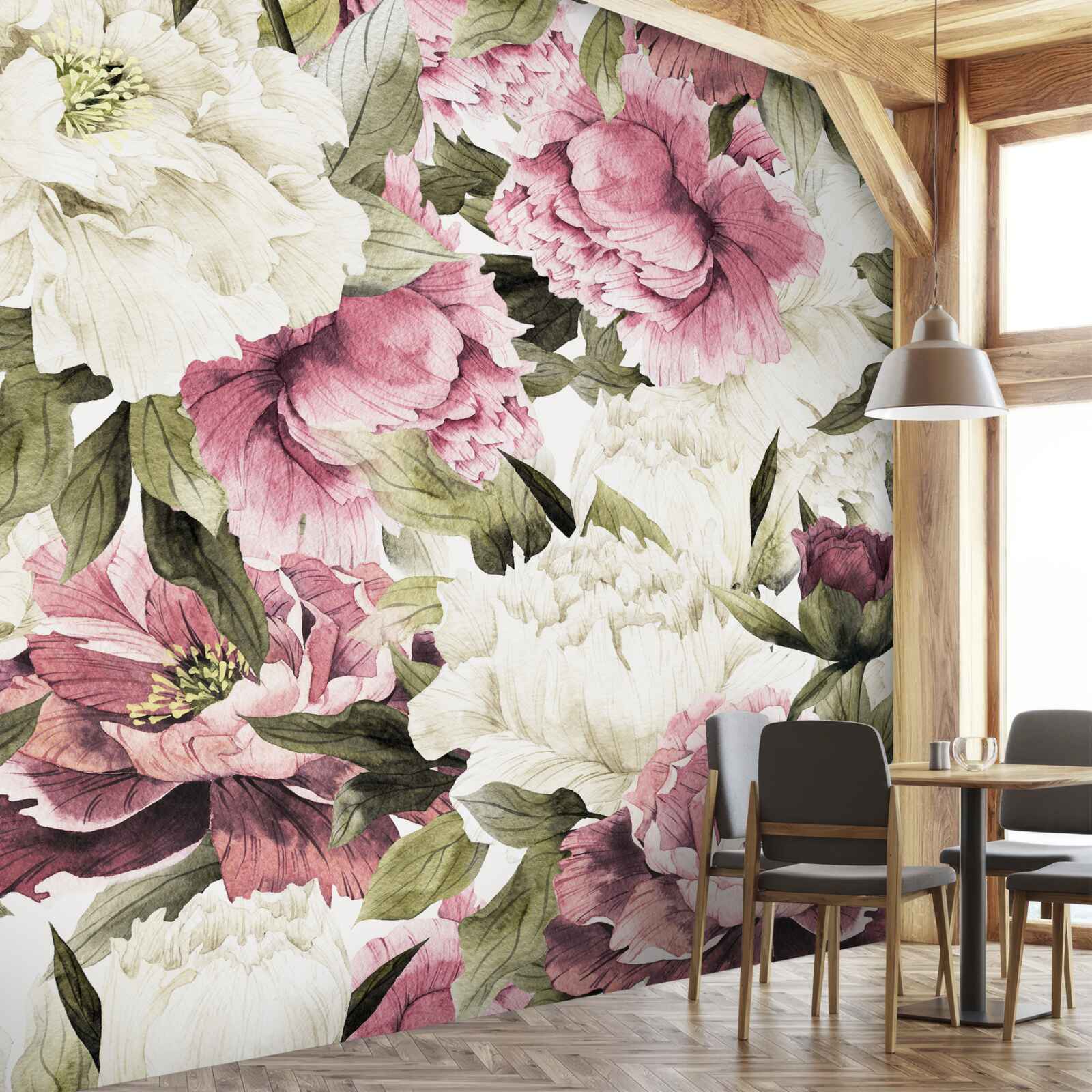 Papier peint des fleurs blanches et roses douces s'épanouissent sur les branches de l'arbre