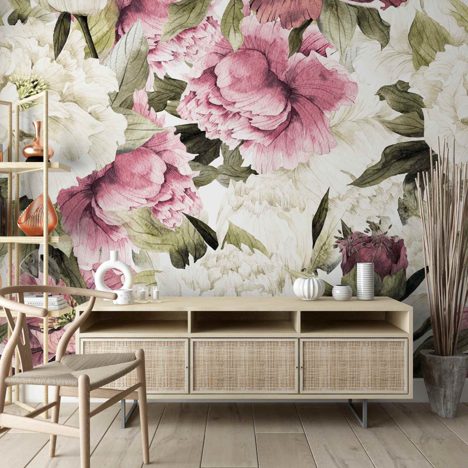 Papier peint des fleurs blanches et roses douces s'épanouissent sur les branches de l'arbre