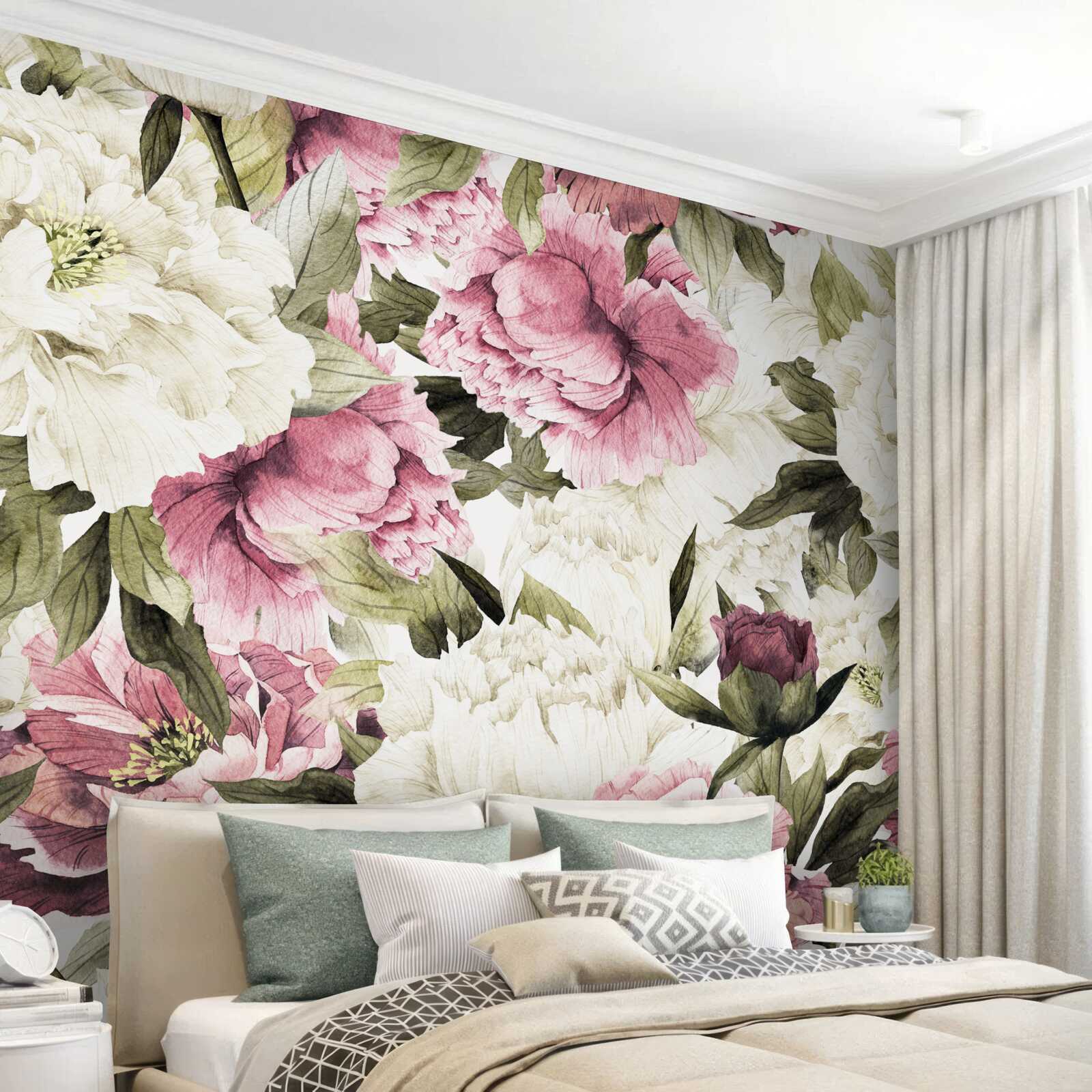 Papier peint des fleurs blanches et roses douces s'épanouissent sur les branches de l'arbre