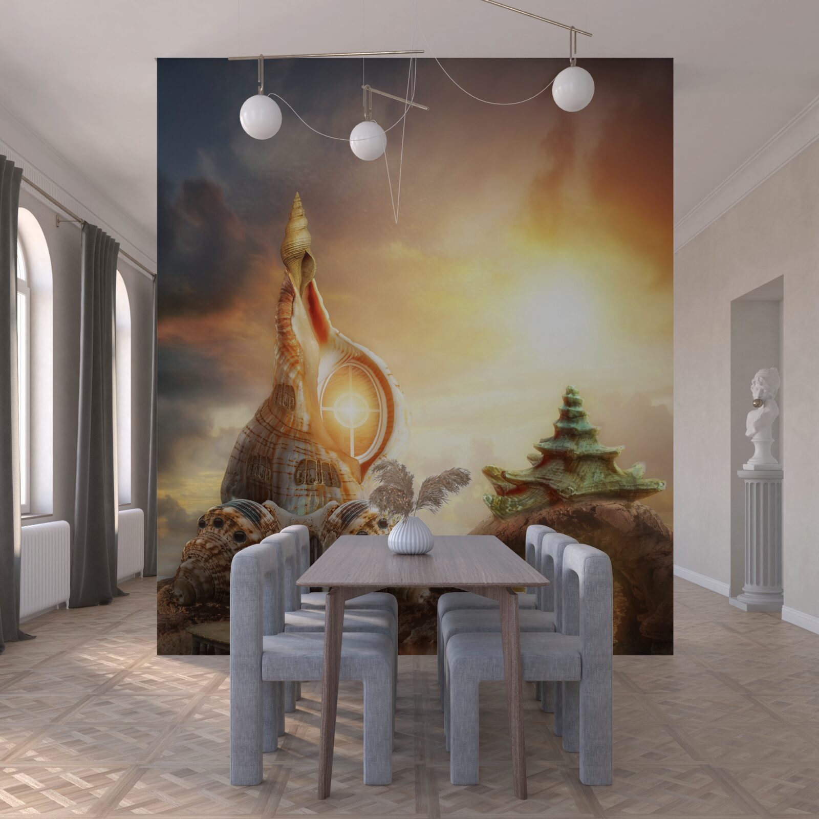 Papier peint Chemin japonais le long de l'eau et des falaises