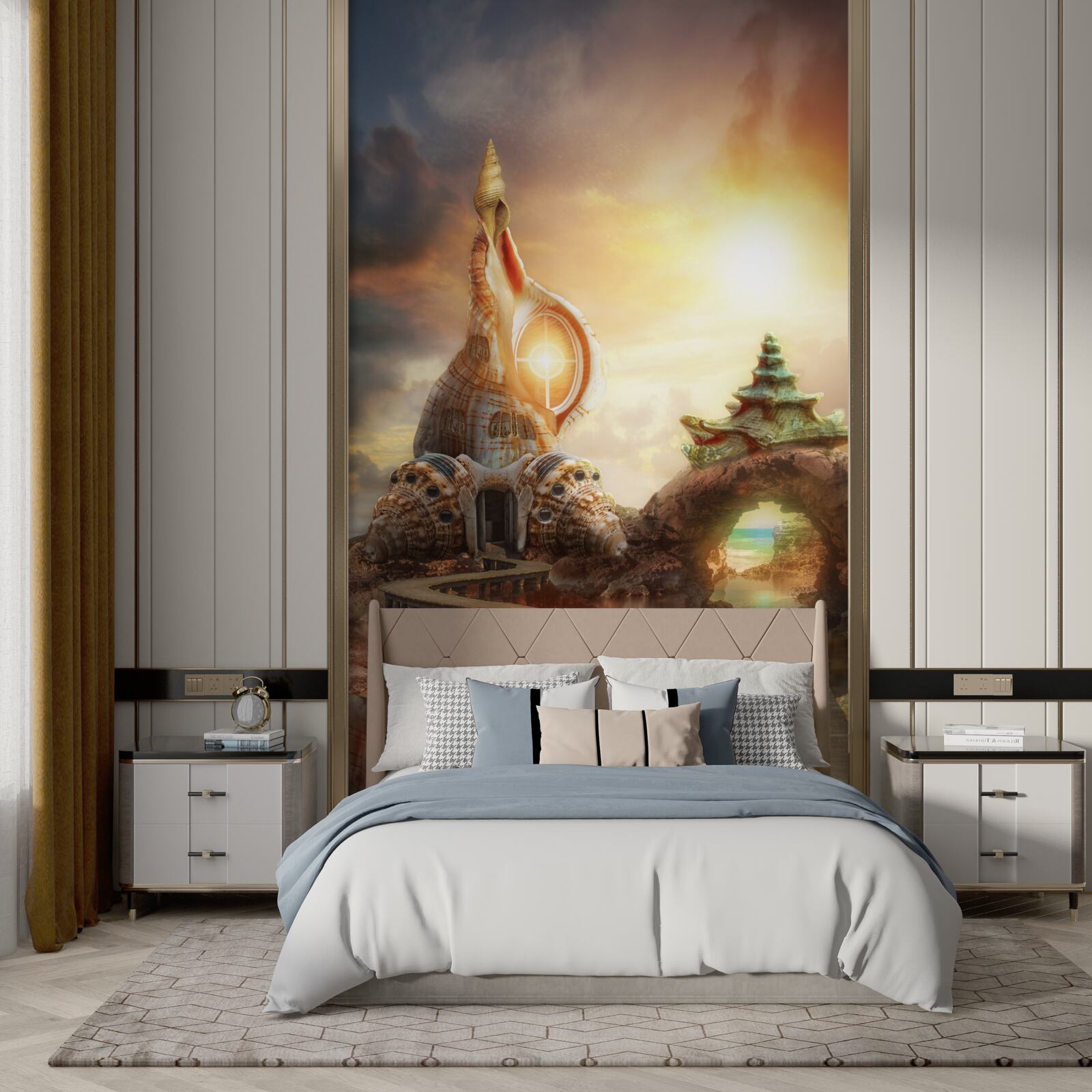 Papier peint Chemin japonais le long de l'eau et des falaises