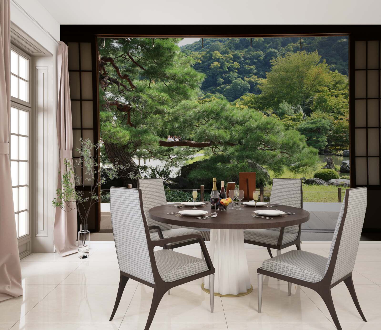 Papier peint Jardin de style japonais avec terrasse privée