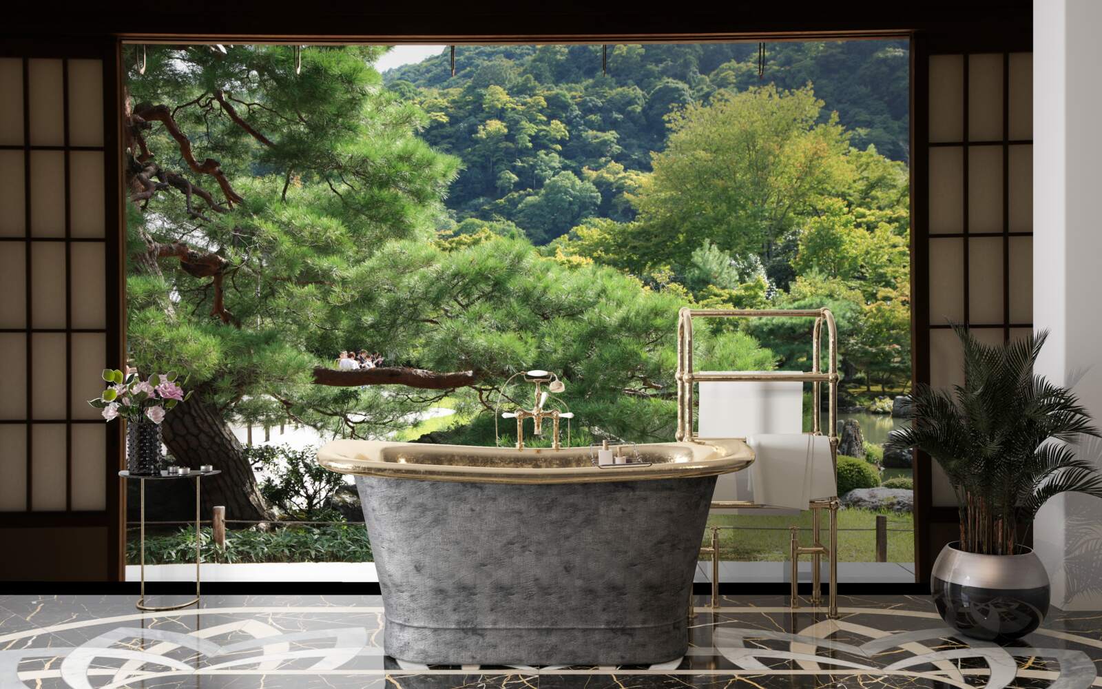 Papier peint Jardin de style japonais avec terrasse privée