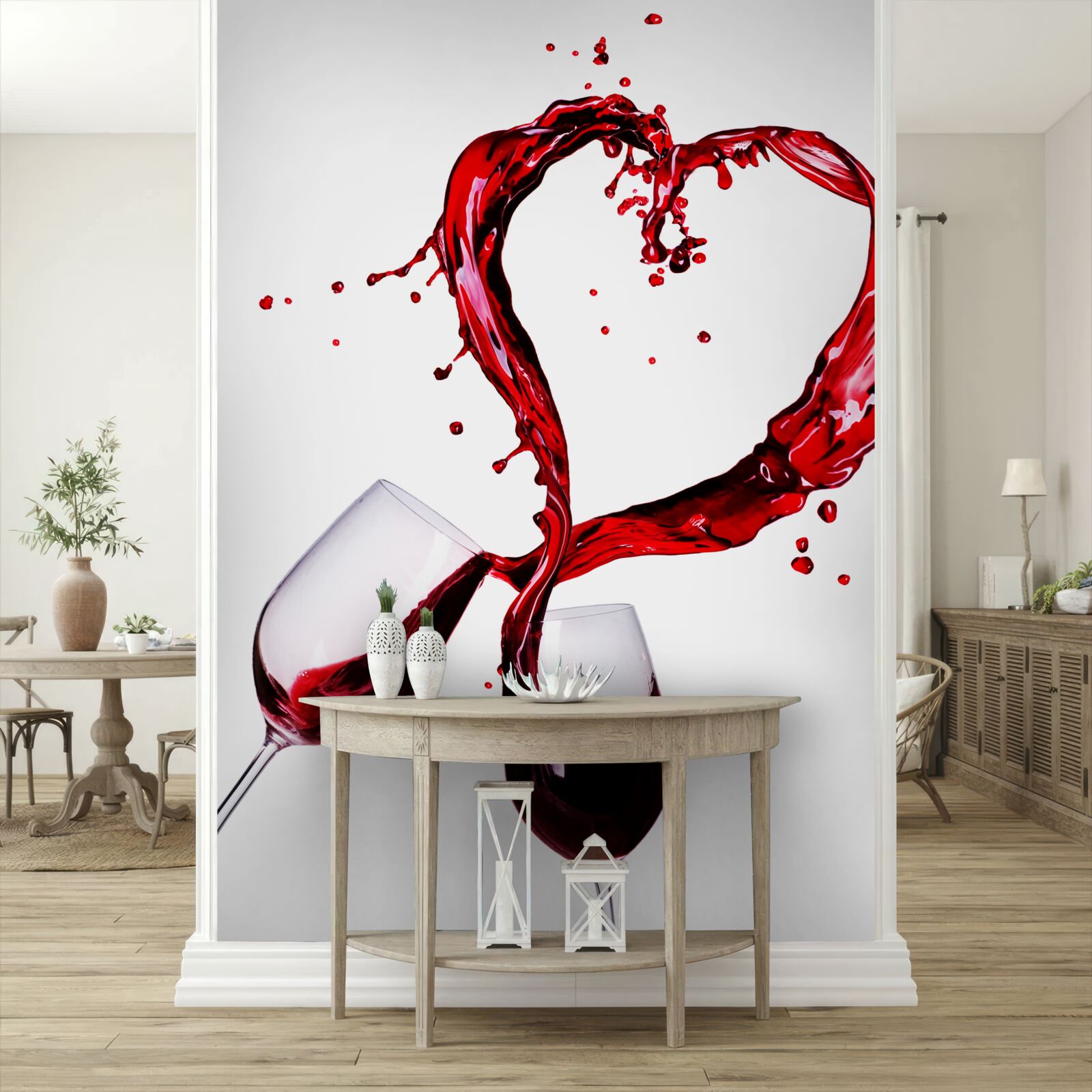 Papier peint verres avec vin et icône de coeur