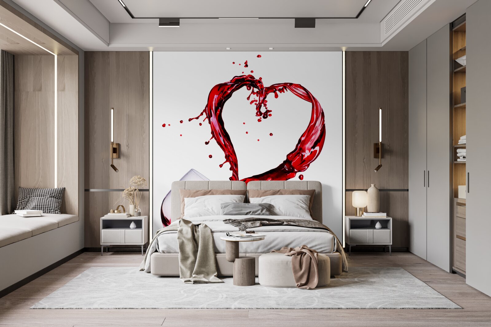 Papier peint verres avec vin et icône de coeur