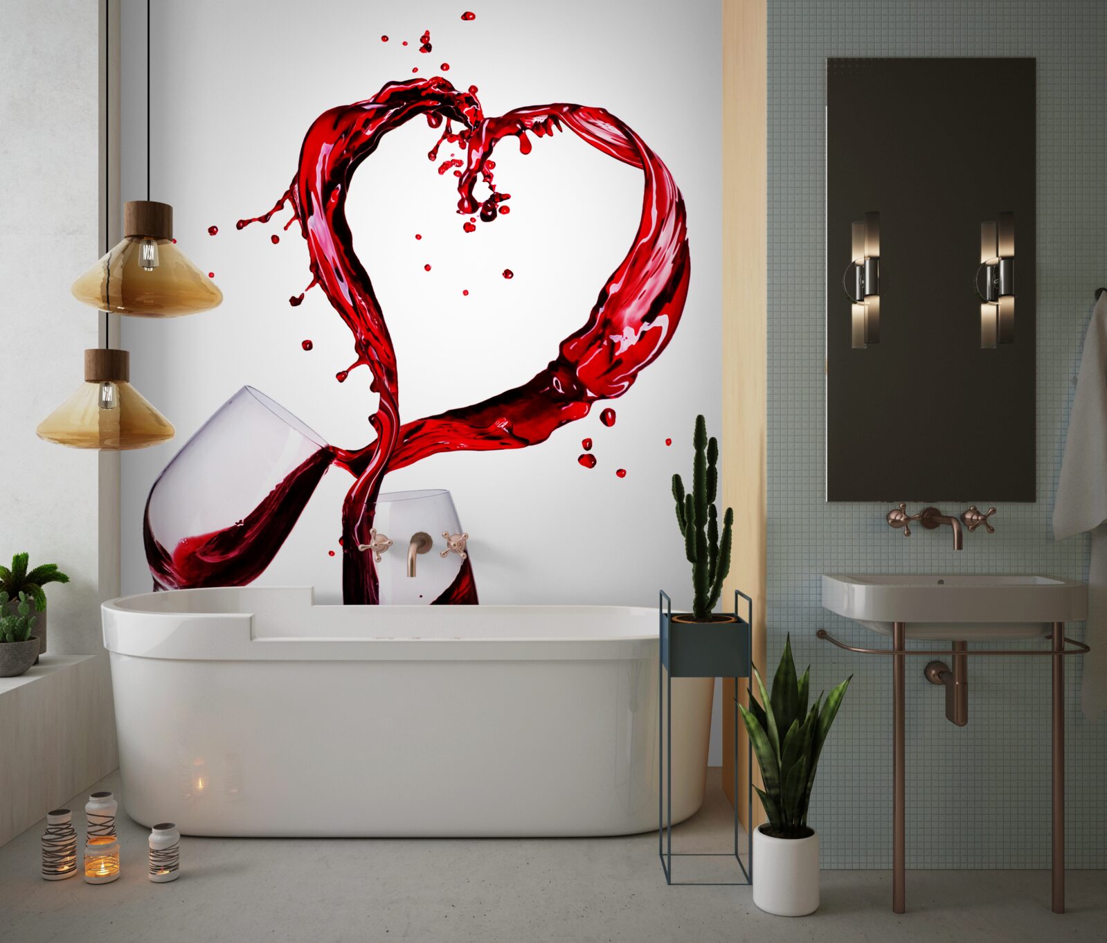 Papier peint verres avec vin et icône de coeur