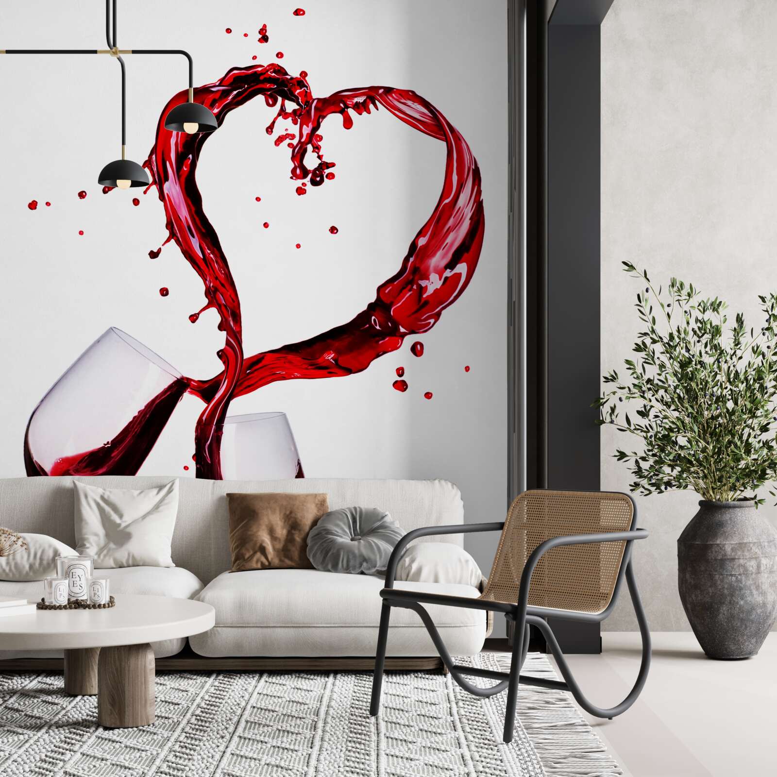 Papier peint verres avec vin et icône de coeur