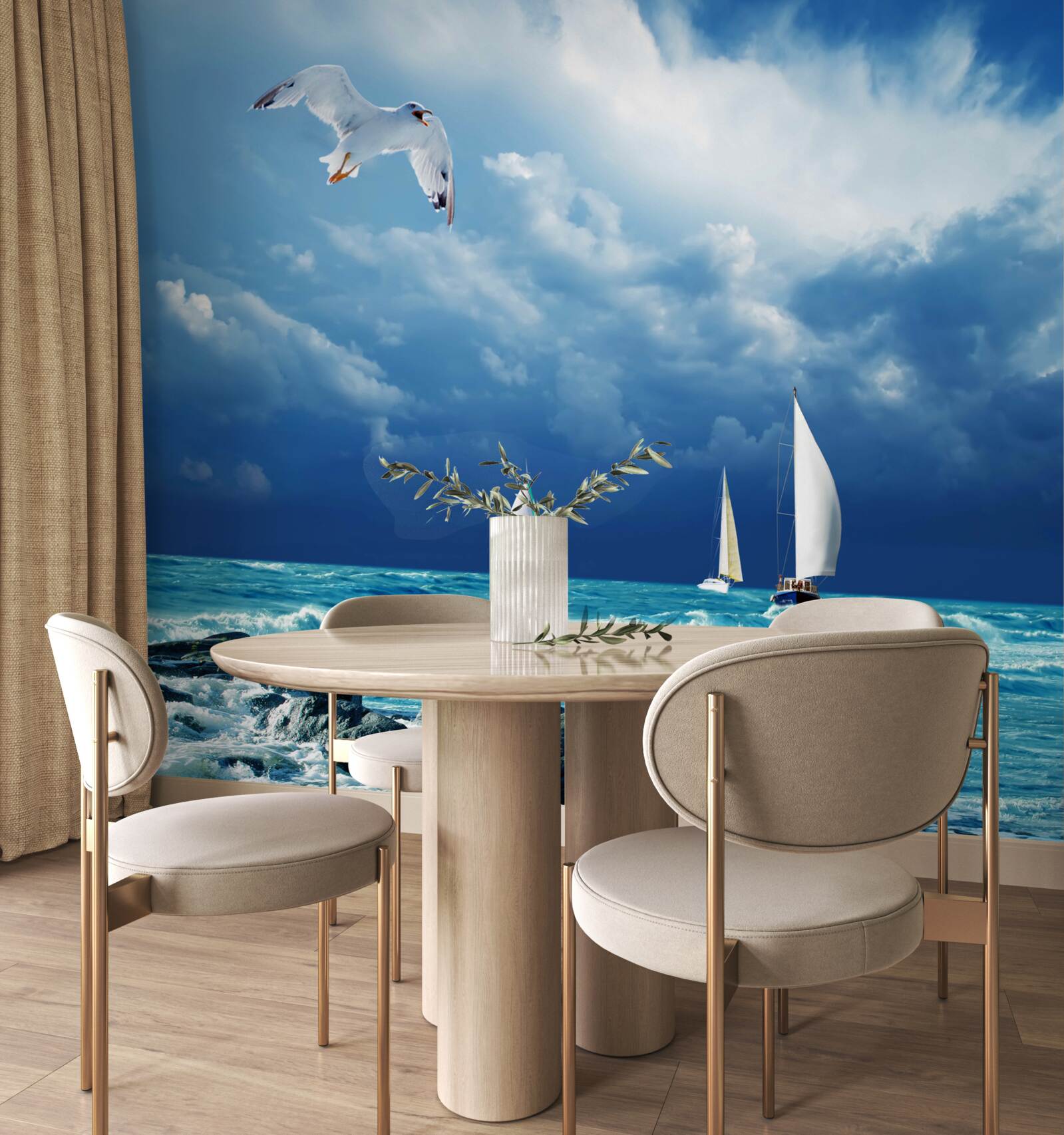 Papier peint les yachts se balancent sur les vagues près du rivage