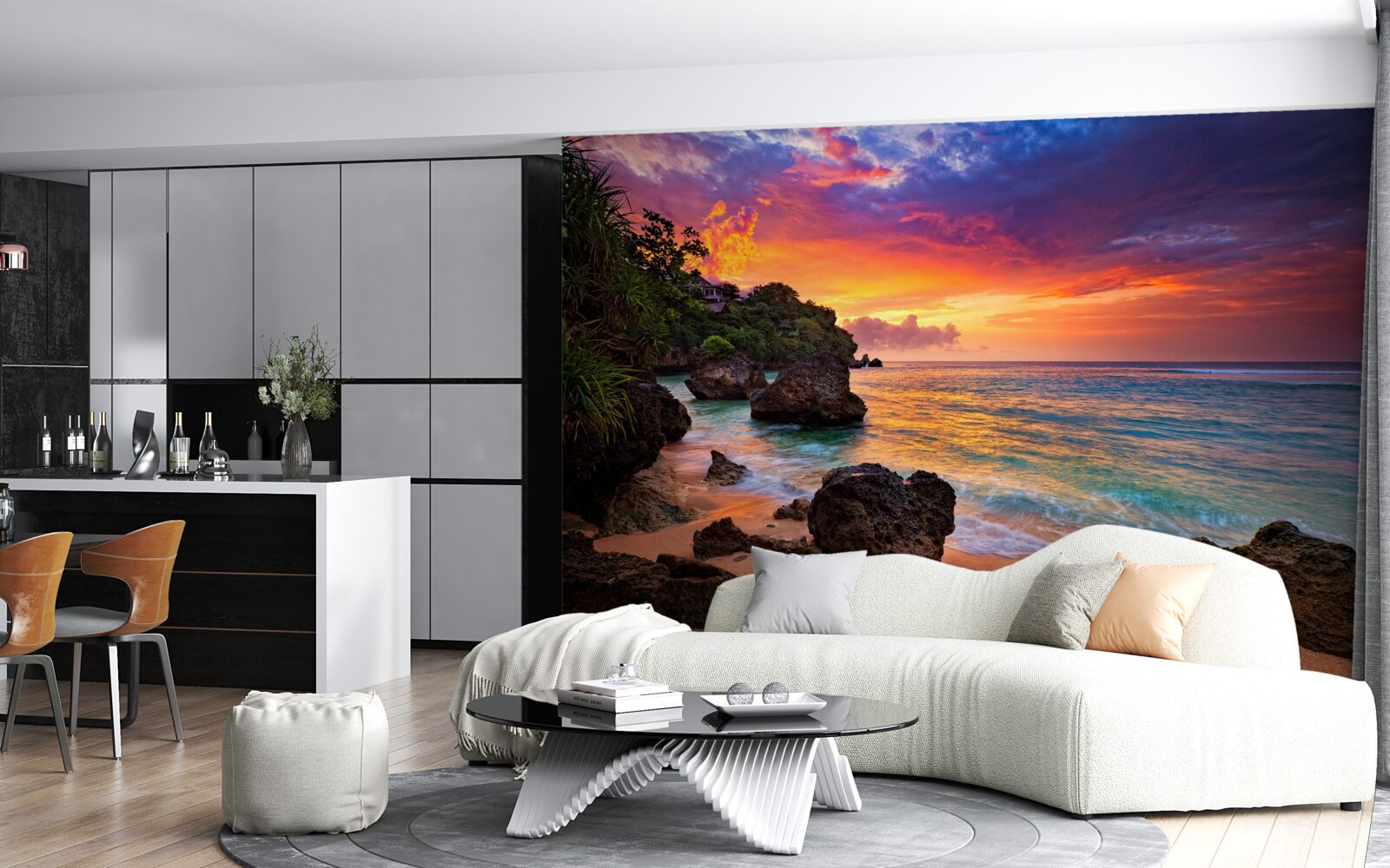 Papier peint Les couleurs d'un coucher de soleil sur une côte tropicale