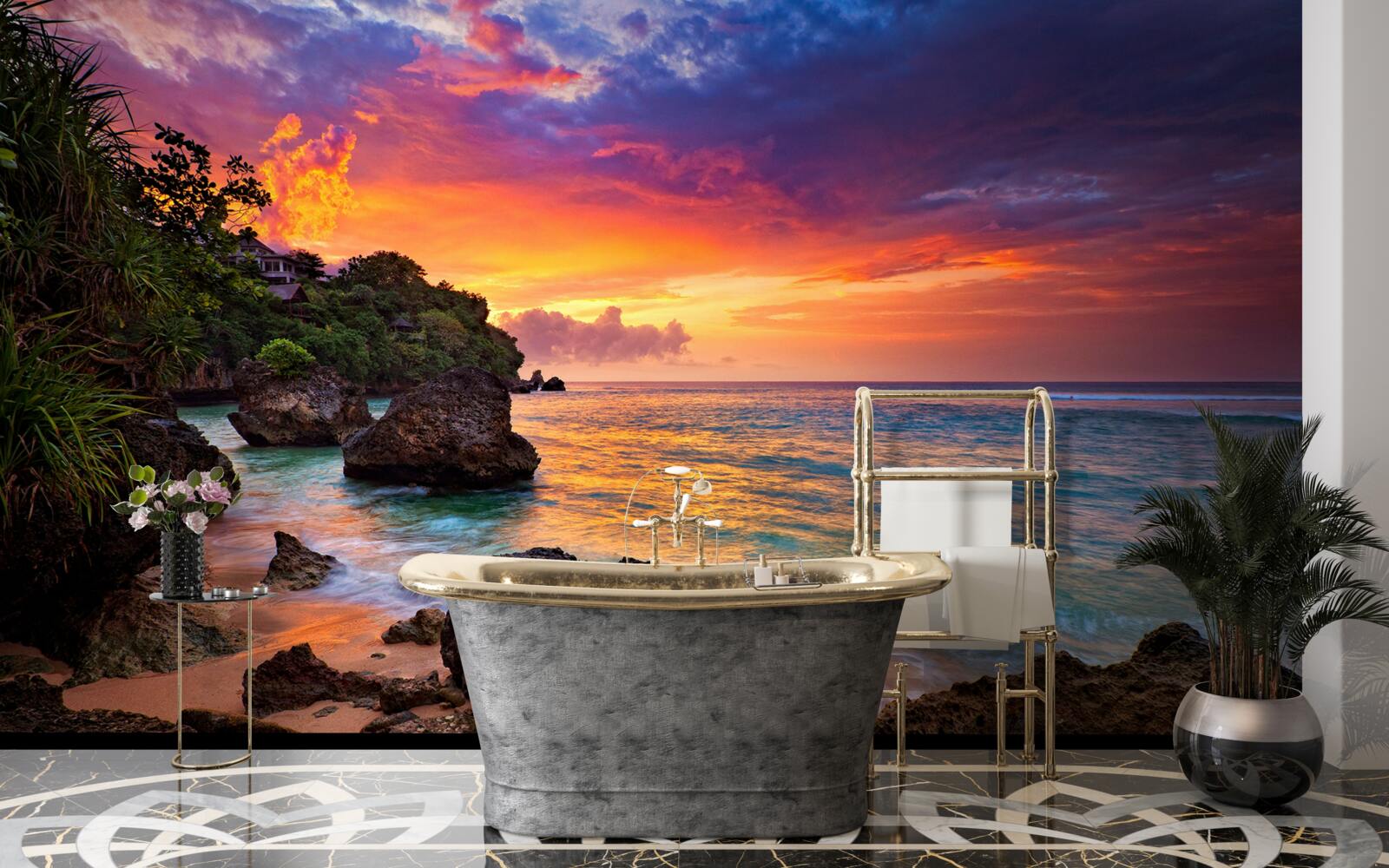 Papier peint Les couleurs d'un coucher de soleil sur une côte tropicale