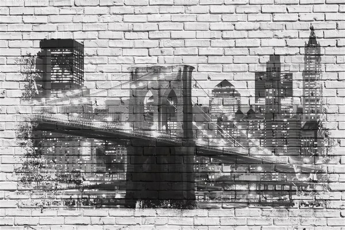 Papier peint pont de manhattan avec paysage urbain sur brique