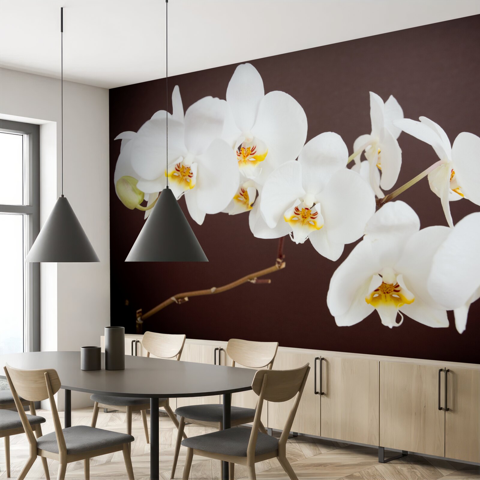 Papier peint fleurs blanches de jeunes arbres