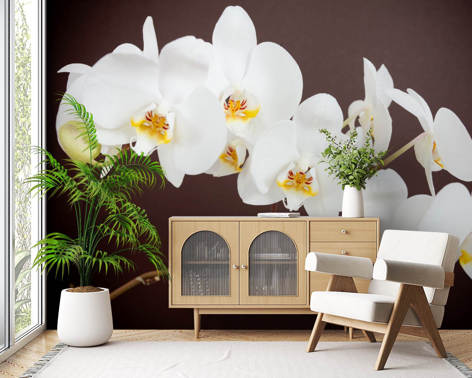 Papier peint fleurs blanches de jeunes arbres