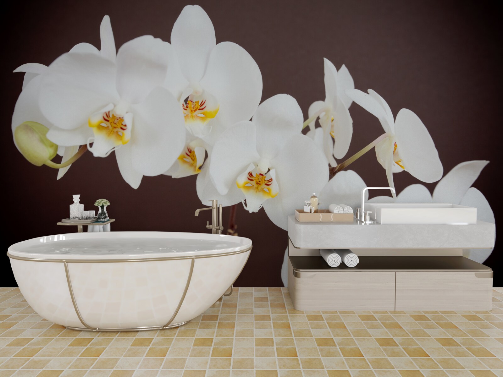 Papier peint fleurs blanches de jeunes arbres