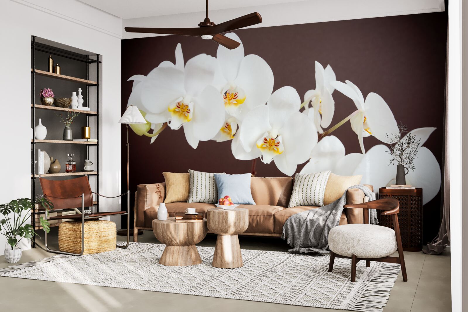 Papier peint fleurs blanches de jeunes arbres