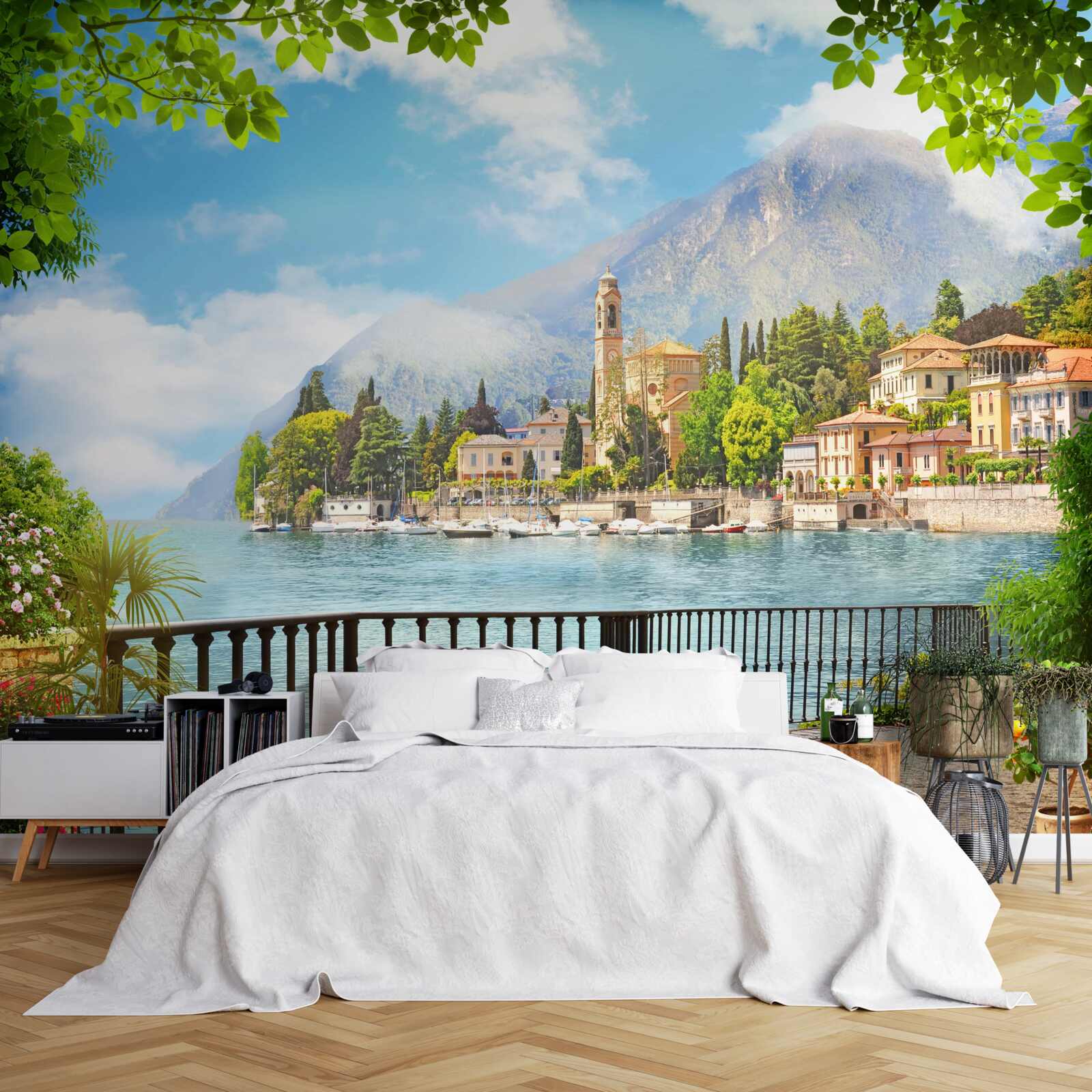 Papier peint promenade avec vue panoramique sur la ville historique et le paysage montagneux