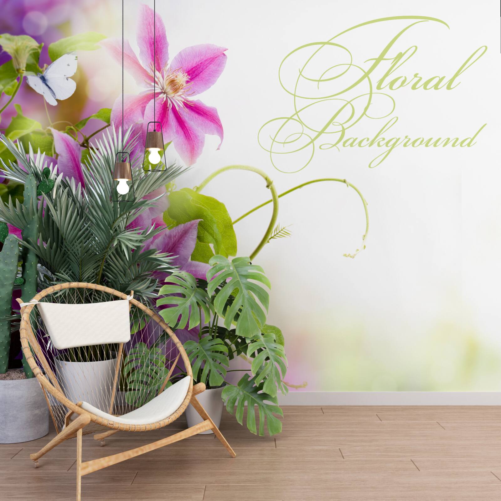 Papier peint de belles fleurs de lavande et des papillons légers