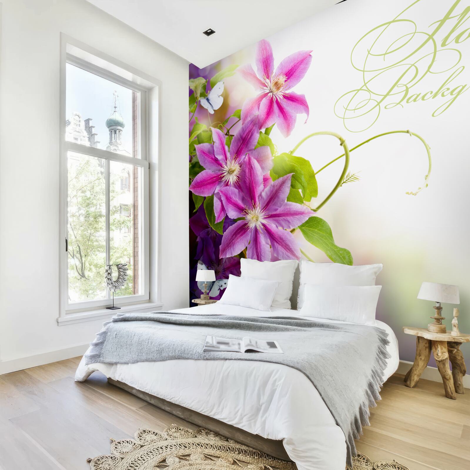 Papier peint de belles fleurs de lavande et des papillons légers