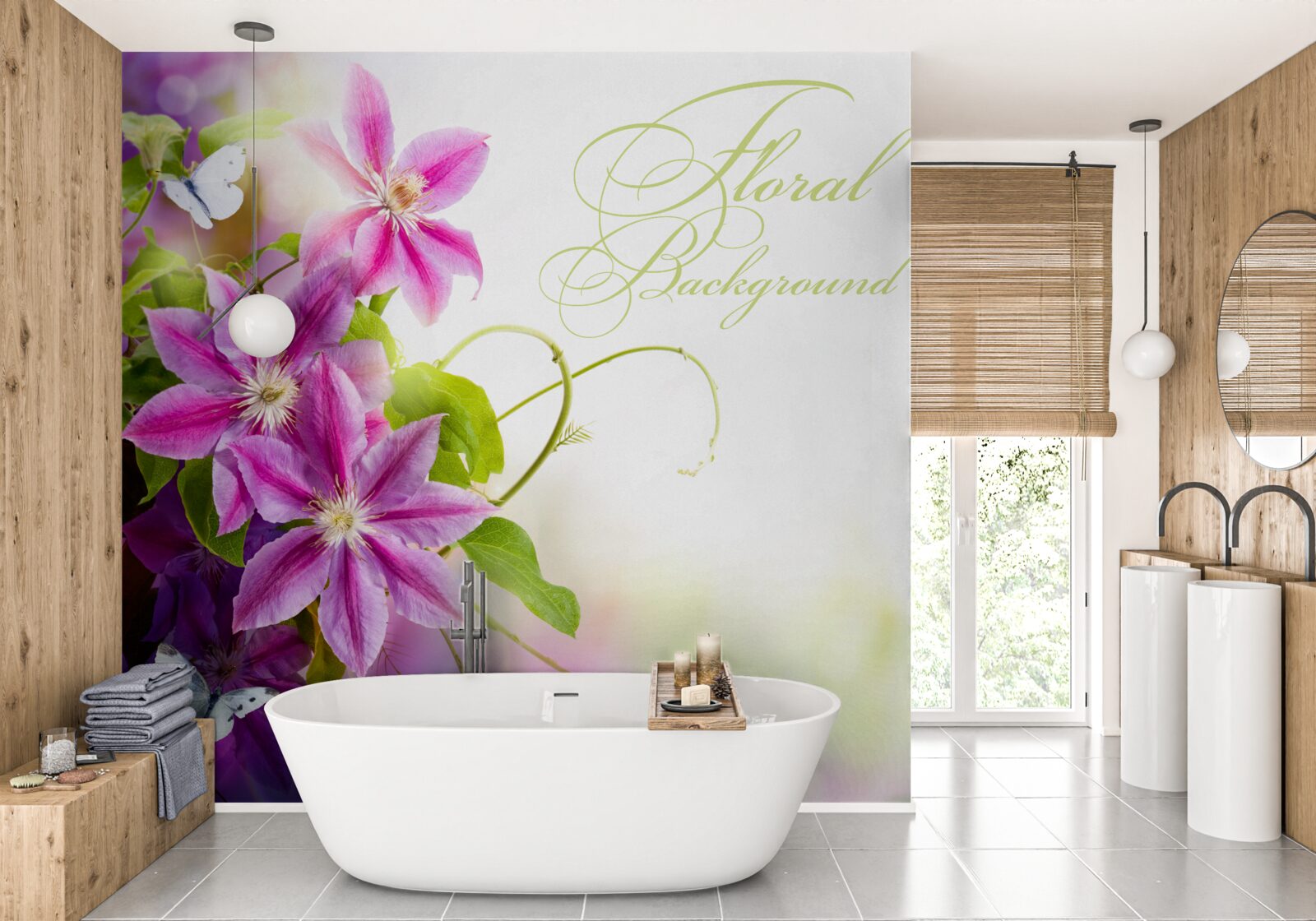 Papier peint de belles fleurs de lavande et des papillons légers