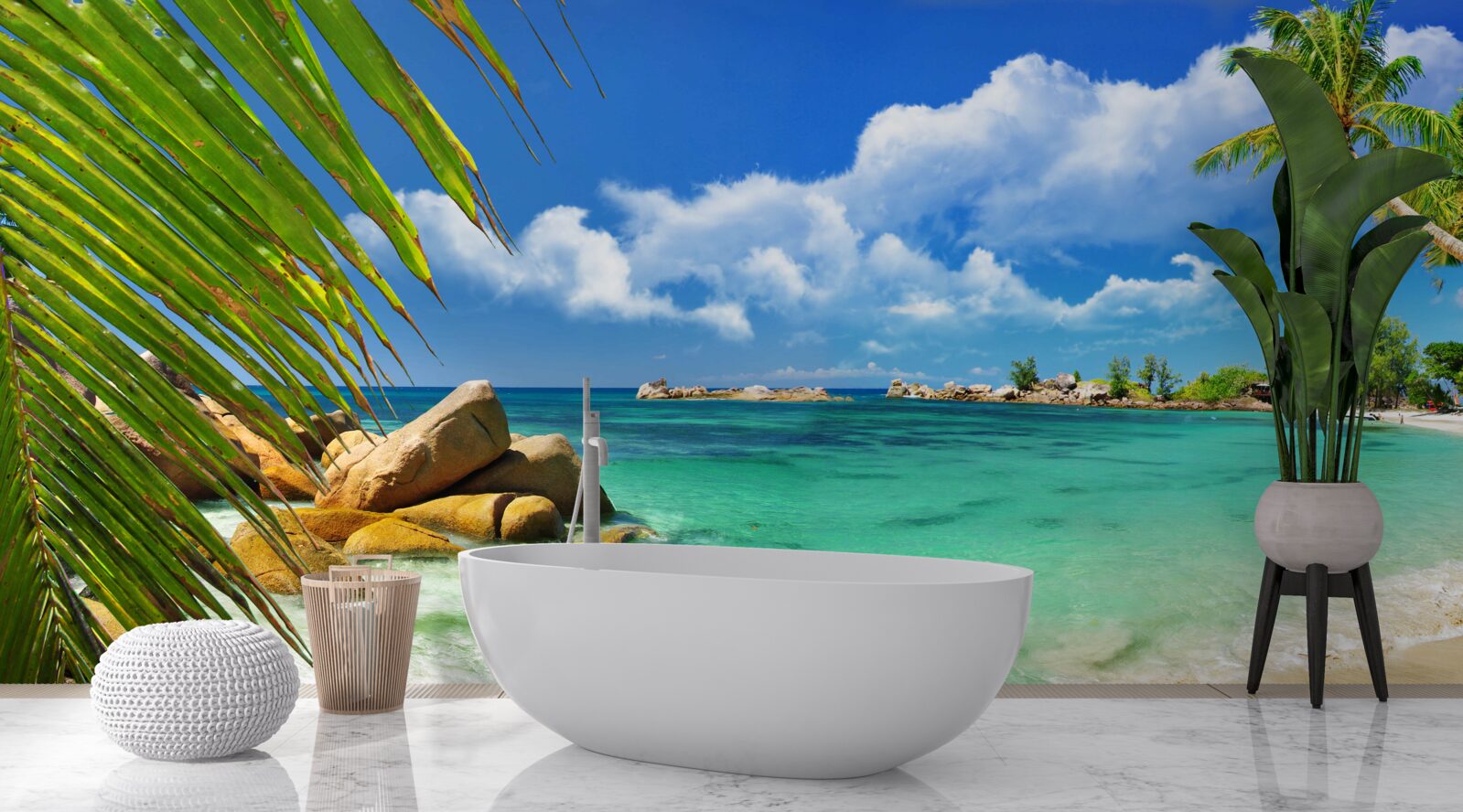 Papier peint plage tropicale au bord d'une mer turquoise