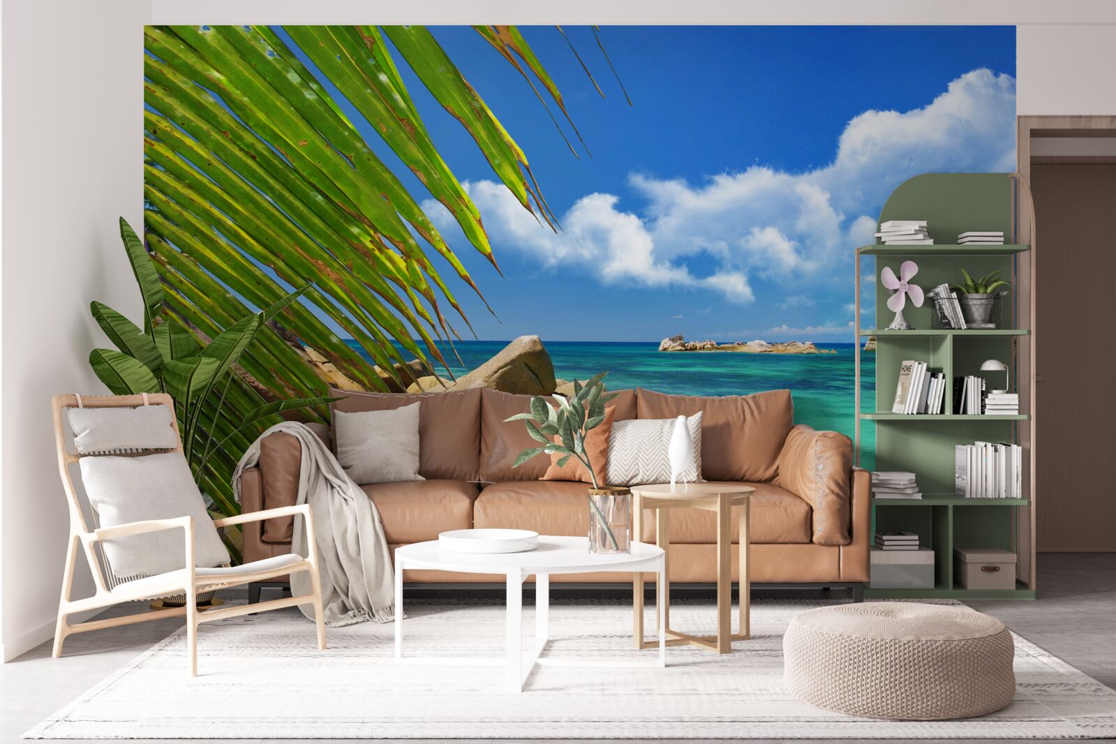 Papier peint plage tropicale au bord d'une mer turquoise