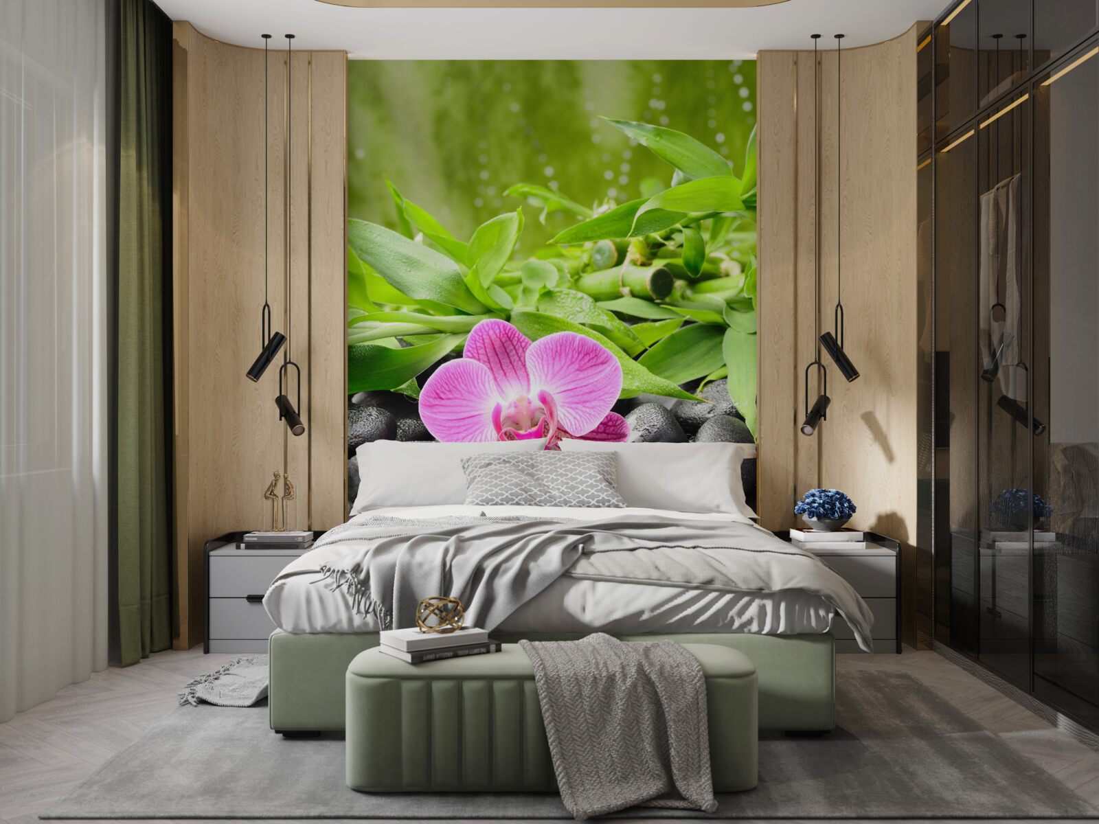 Papier peint orchidée gracieusement posée sur une pierre sombre près de l'eau