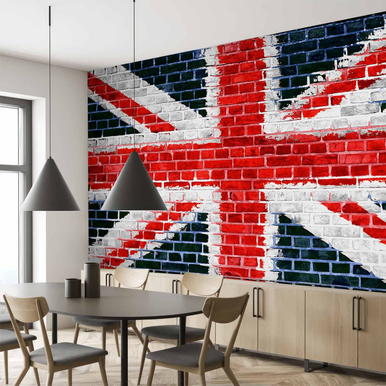 Papier peint drapeau anglais sur un mur de briques