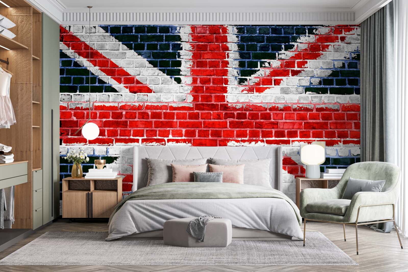 Papier peint drapeau anglais sur un mur de briques