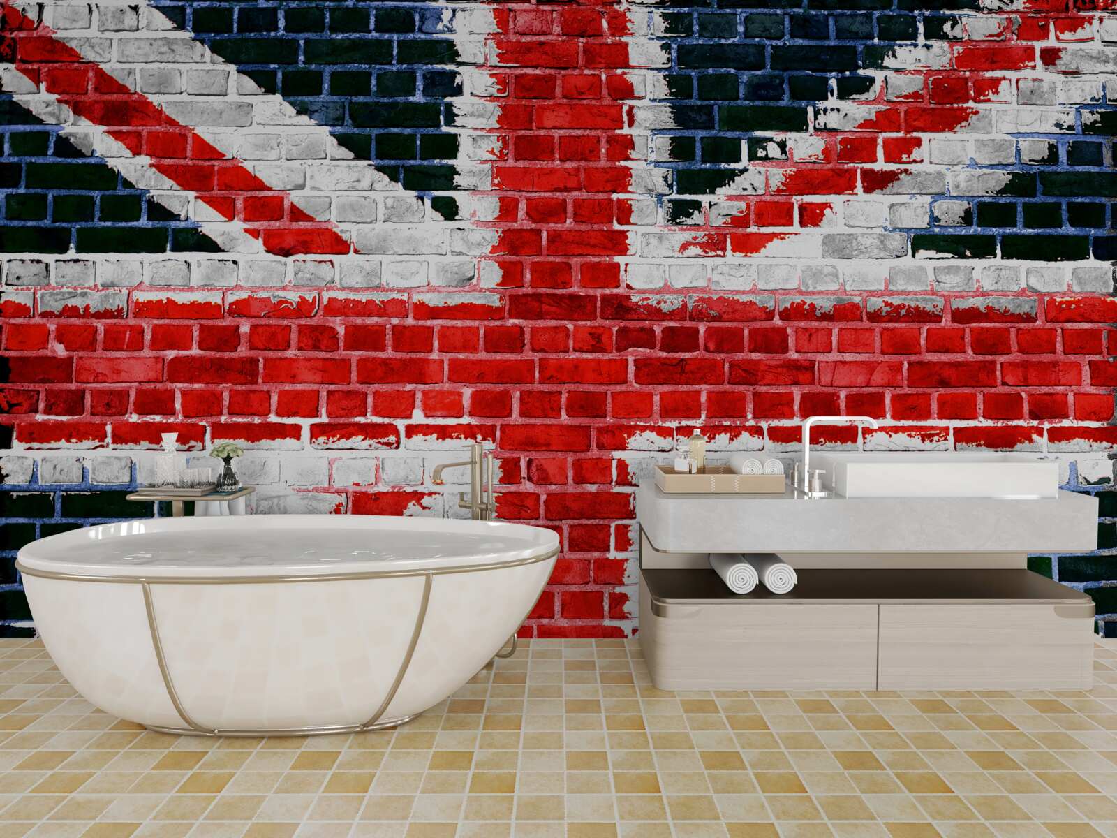 Papier peint drapeau anglais sur un mur de briques