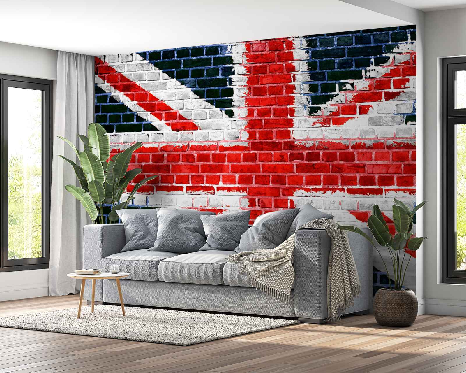 Papier peint drapeau anglais sur un mur de briques