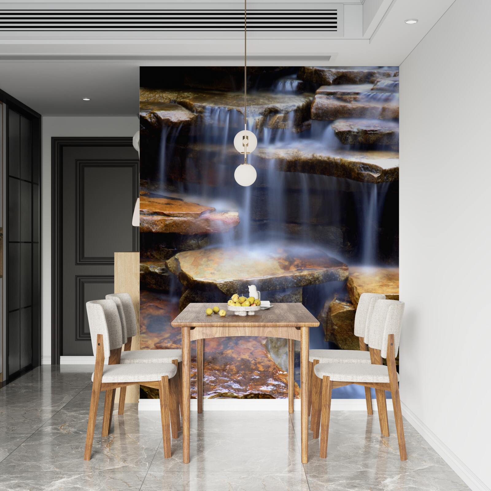 Papier peint chaîne de cascades avec tablettes en pierre